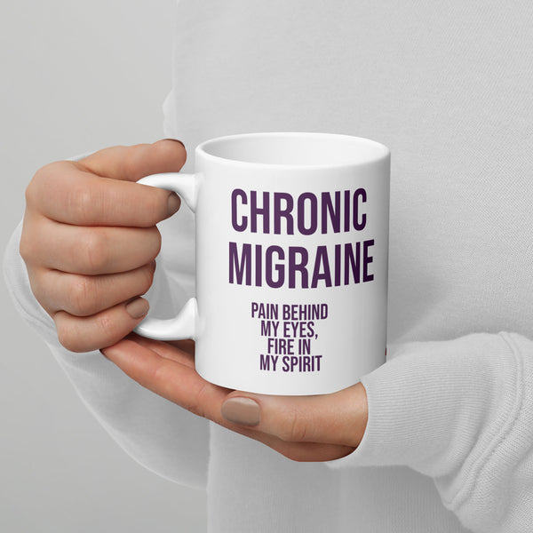 ILLTOCHILL Chronic Migraine awareness and support gift White glossy mug – Lifestyle 3 Handle on Left