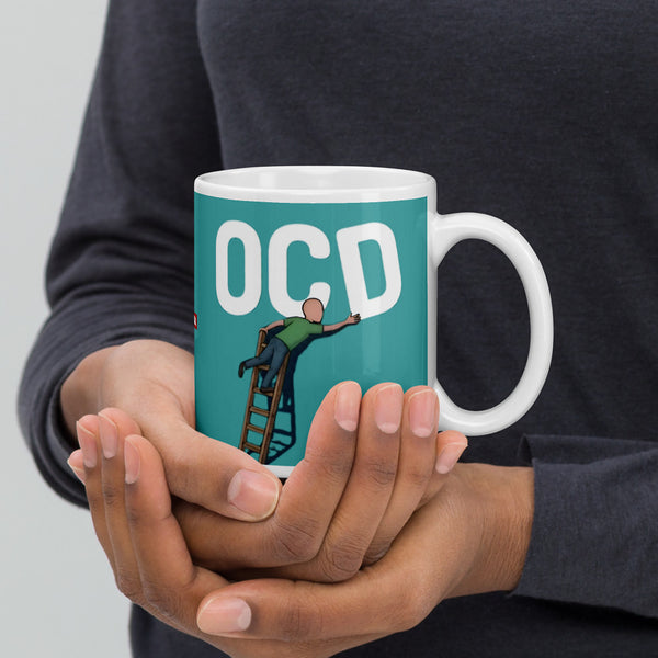 ILLTOCHILL OCD awareness Obsessive-Compulsive Disorder gift White glossy mug – Lifestyle 2 Handle on Right