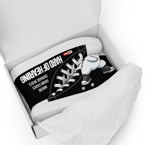 ILLTOCHILL Hard of hearing support gift for hearing impaired Men’s high top canvas shoes – Flat 5 Front