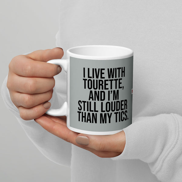 ILLTOCHILL Tourette syndrome awareness TS gift White glossy mug – Lifestyle 3 Handle on Left