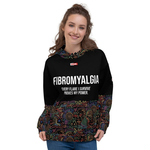 ILLTOCHILL Fibromyalgia awareness fibro gift heavyweight Unisex Hoodie – Women's Front (Black)