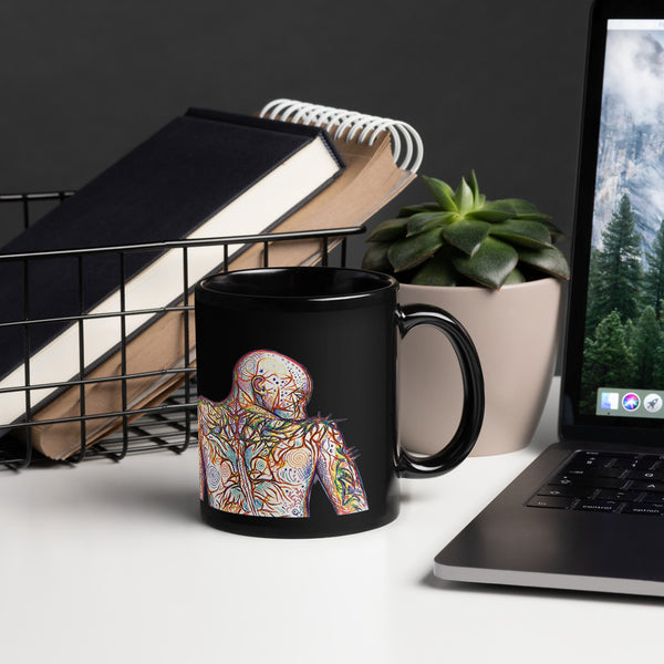 ILLTOCHILL Fibromyalgia awareness fibro gift Black Glossy Mug – Lifestyle Handle on Right