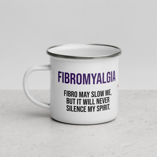 ILLTOCHILL Fibromyalgia awareness fibro gift Enamel Mug – Lifestyle 3 Left