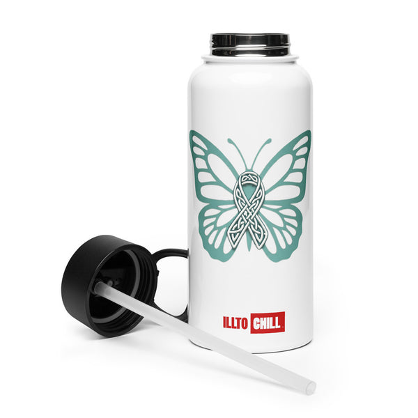 ILLTOCHILL POTS awareness gift Stainless steel water bottle with a straw lid – Flat 2 Left