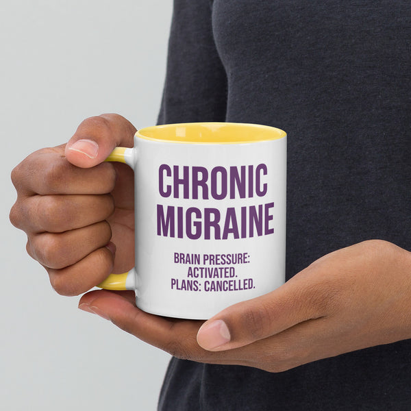 ILLTOCHILL Chronic Migraine awareness gift Mug with Color Inside – Lifestyle 3 Left