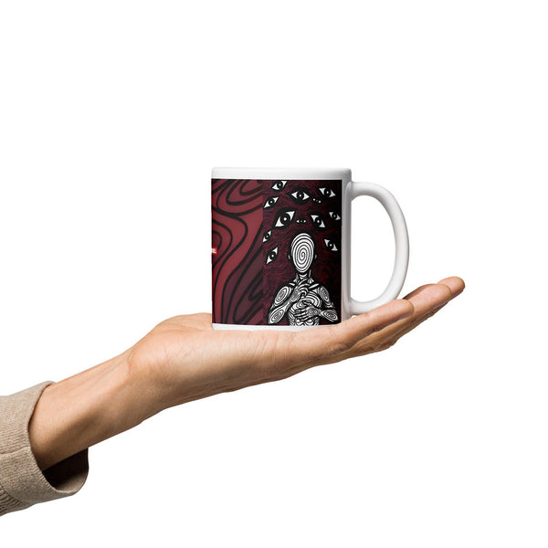 ILLTOCHILL Anxiety awareness gift White glossy mug – Lifestyle 2, Premium Handle on Right