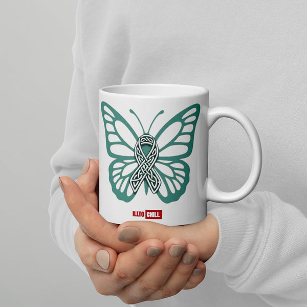 ILLTOCHILL POTS awareness gift White glossy mug – Lifestyle 3 Handle on Right