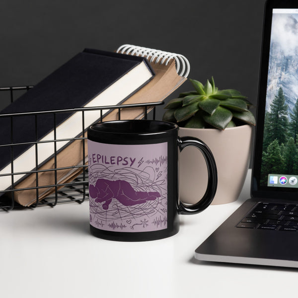 ILLTOCHILL Epilepsy awareness and support gift Black Glossy Mug – Lifestyle Handle on Right