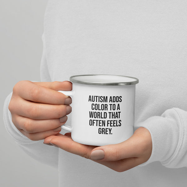 ILLTOCHILL Autism awareness neurodiversity gift Enamel Mug – Lifestyle 7 Left