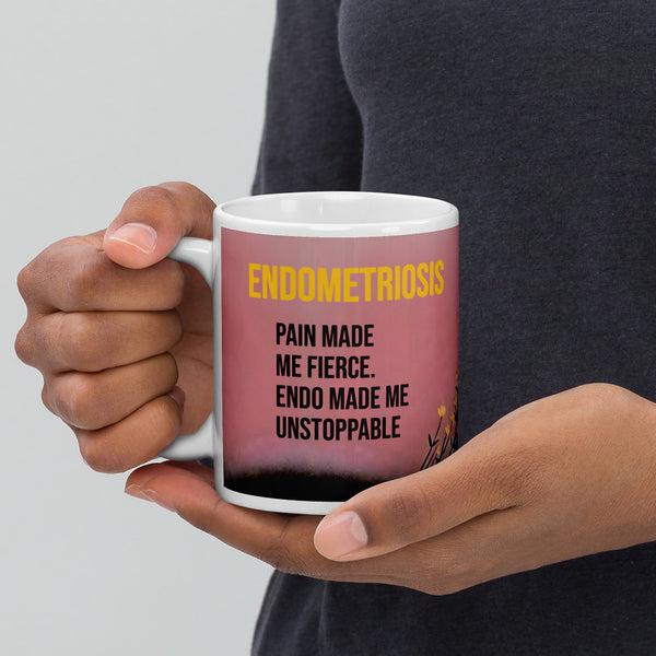 ILLTOCHILL Endometriosis awareness Endo warrior gift White glossy mug – Lifestyle 2 Handle on Left