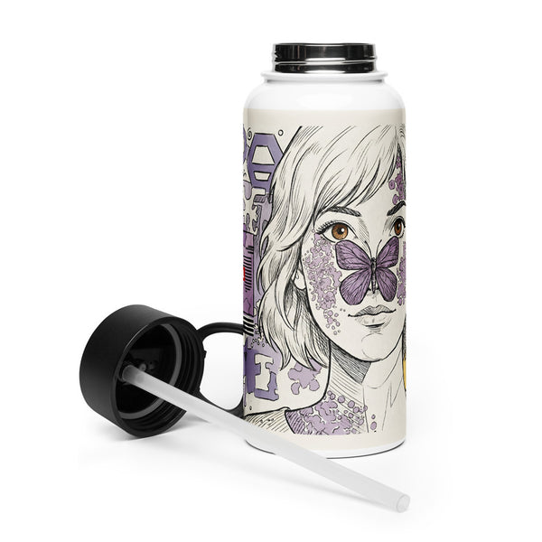 ILLTOCHILL Lupus awareness gift Stainless steel water bottle with a straw lid – Flat 2 Left