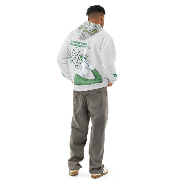 ILLTOCHILL TBI Traumatic brain injury support gift unisex cotton hoodie – Men's Back (White)