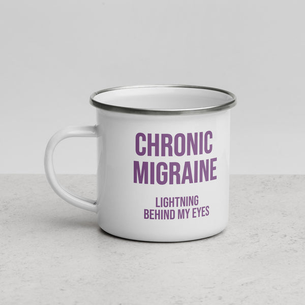 ILLTOCHILL Chronic Migraine awareness and support gift Enamel Mug – Lifestyle 3 Left