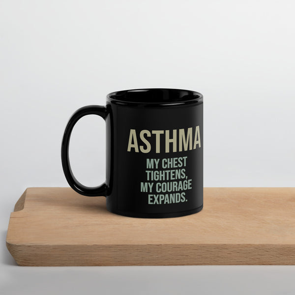 ILLTOCHILL Asthma awareness and support gift Black Glossy Mug – Lifestyle 3 Handle on Left