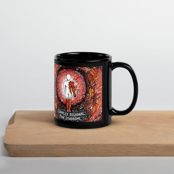 ILLTOCHILL CRPS Awareness and support gift Black Glossy Mug – Lifestyle 3 Handle on Right