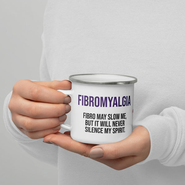 ILLTOCHILL Fibromyalgia awareness fibro gift Enamel Mug – Lifestyle 7 Left