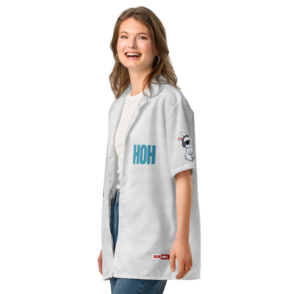 ILLTOCHILL Hard of Hearing awareness hearing impaired support Unisex button shirt – Women's 2 Left Front (White)