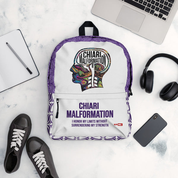 ILLTOCHILL Chiari Malformation Awareness Backpack – Flat Lifestyle Front