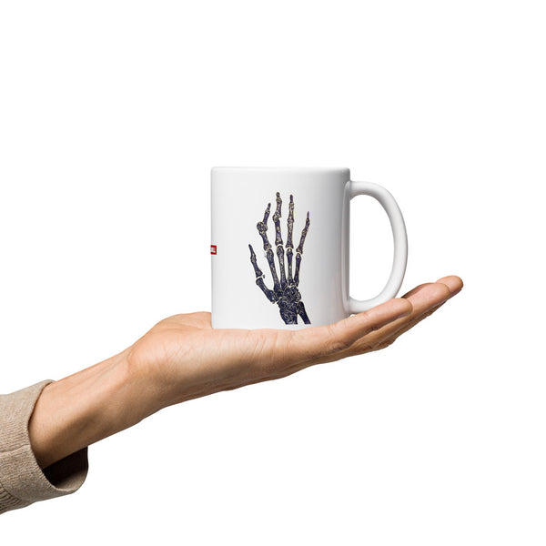 ILLTOCHILL RA awareness Rheumatoid Arthritis support gift White glossy mug – Lifestyle 2, Premium Handle on Right