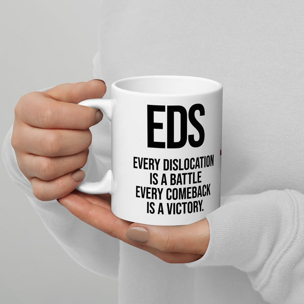 ILLTOCHILL EDS ehler danlos syndrome awareness gift White glossy mug – Lifestyle 3 Handle on Left