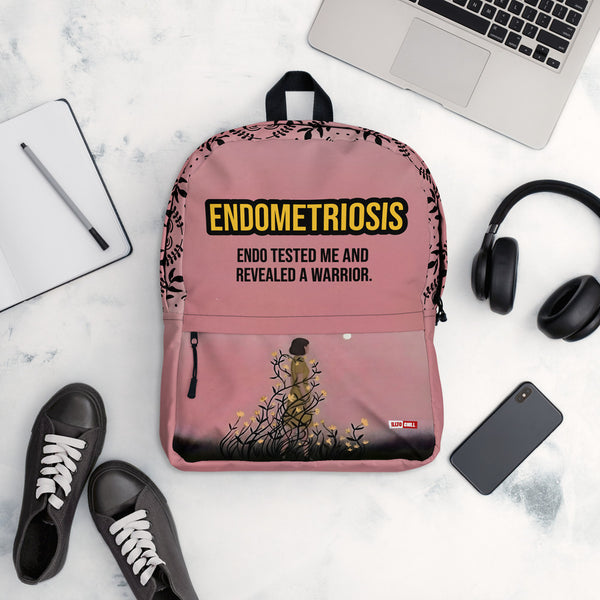 ILLTOCHILL Endometriosis Awareness Backpack – Flat Lifestyle Front (Black)