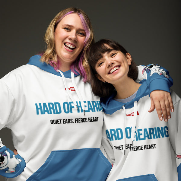 ILLTOCHILL Hard of hearing support gift for hearing impaired heavyweight Unisex hoodie – Couples Front (White)