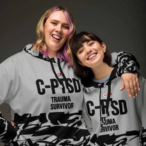 ILLTOCHILL CPTSD awareness Complex Post-Traumatic Stress disorder gift heavyweight Unisex Hoodie – Couples Front (Black)