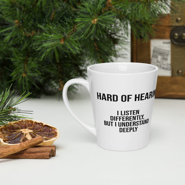 ILLTOCHILL Hard of hearing support gift for hearing impaired Latte mug – Lifestyle 3 Left
