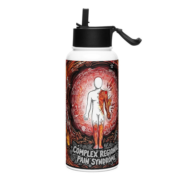 ILLTOCHILL CRPS Awareness gift Stainless steel water bottle with a straw lid – Flat Left