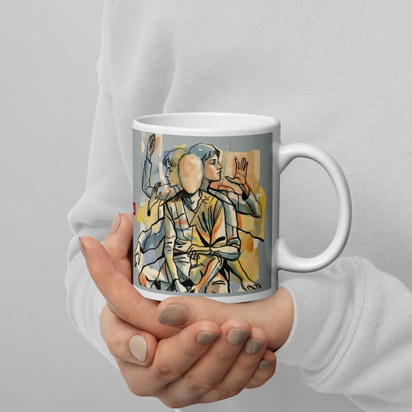 ILLTOCHILL Tourette syndrome awareness TS gift White glossy mug – Lifestyle 3 Handle on Right