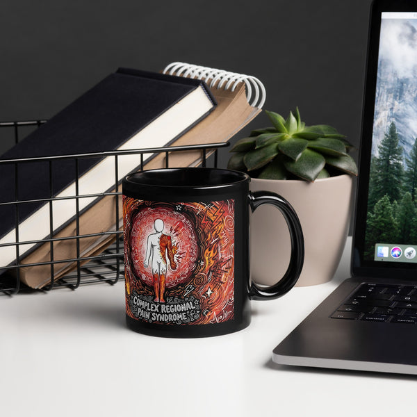 ILLTOCHILL CRPS Awareness and support gift Black Glossy Mug – Lifestyle Handle on Right