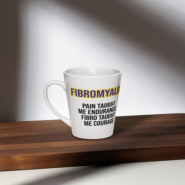 ILLTOCHILL Fibromyalgia awareness fibro gift Latte mug – Lifestyle 2 Left