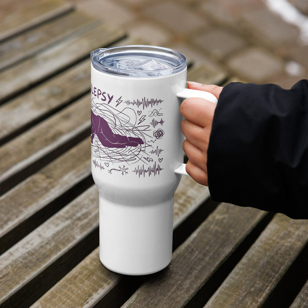 ILLTOCHILL Epilepsy awareness and support gift Travel mug with a handle – Lifestyle 6 Left