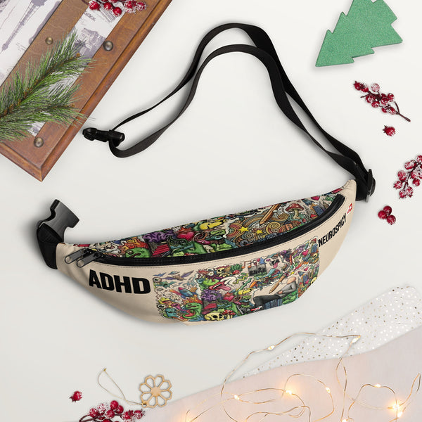 ILLTOCHILL ADHD Awareness Fanny Pack – Holiday season Front 2 (Black)