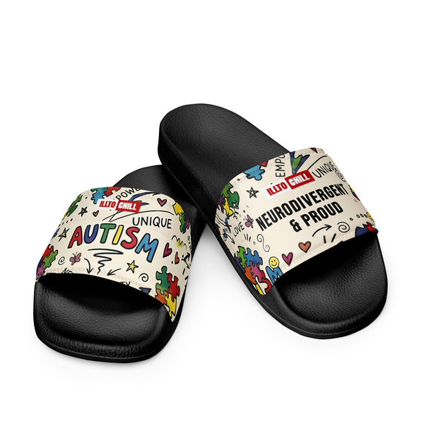 ILLTOCHILL Autism Awareness Men's Slides – Flat 3 Front (Autism Awareness Men's Slides)