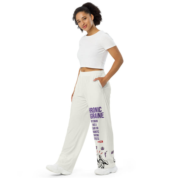 ILLTOCHILL Chronic Migraine Awareness Pants – Women's Left Front (White)