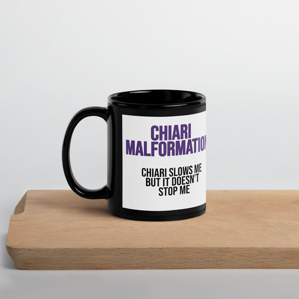 ILLTOCHILL CM Chiari Malformation awareness gift Black Glossy Mug – Lifestyle 3 Handle on Left