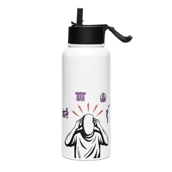 ILLTOCHILL Chronic Migraine awareness gift Stainless steel water bottle with a straw lid – Flat Left