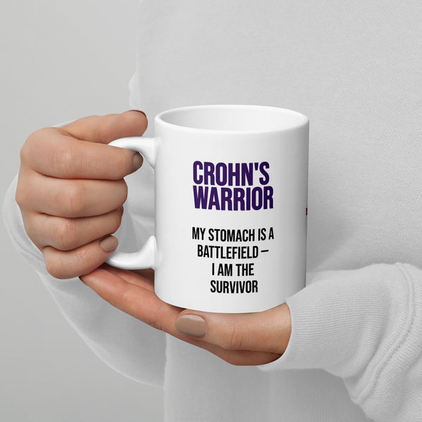 ILLTOCHILL Crohn's disease awareness and support gift White glossy mug – Lifestyle 3 Handle on Left