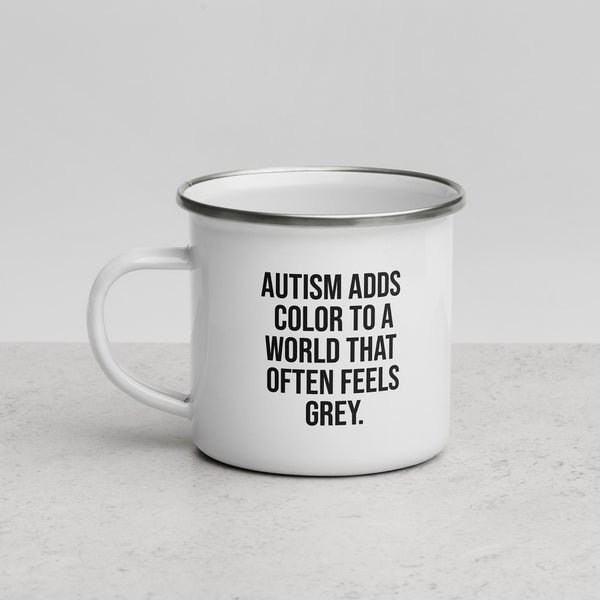 ILLTOCHILL Autism awareness neurodiversity gift Enamel Mug – Lifestyle 3 Left