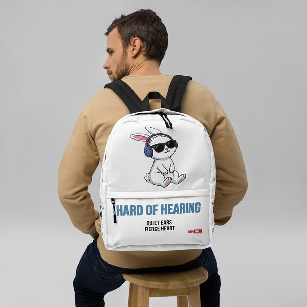 ILLTOCHILL Hard of Hearing Awareness Backpack – Men's Front (Clear)
