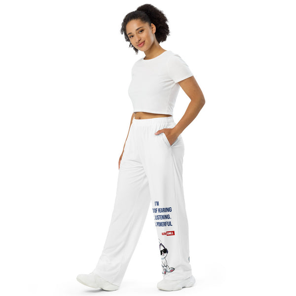 ILLTOCHILL Hard of Hearing Awareness Pants – Women's Left Front (White)