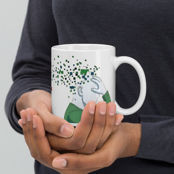 ILLTOCHILL TBI Traumatic brain injury support gift white glossy mug – Lifestyle 2 Handle on Right