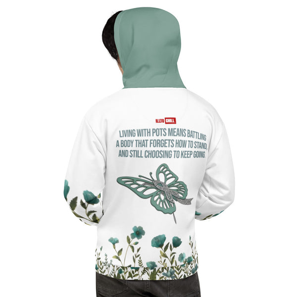 ILLTOCHILL POTS awareness heavyweight Unisex Hoodie – Men's Back (White)