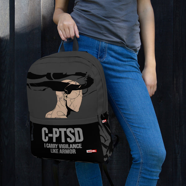 ILLTOCHILL C-PTSD Support Backpack – Women's Lifestyle Left (Black)