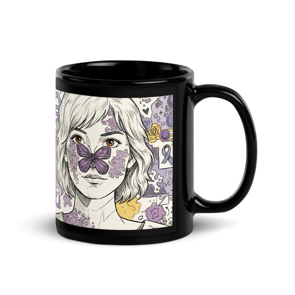 ILLTOCHILL Lupus awareness gift Black Glossy Mug – Flat Handle on Right