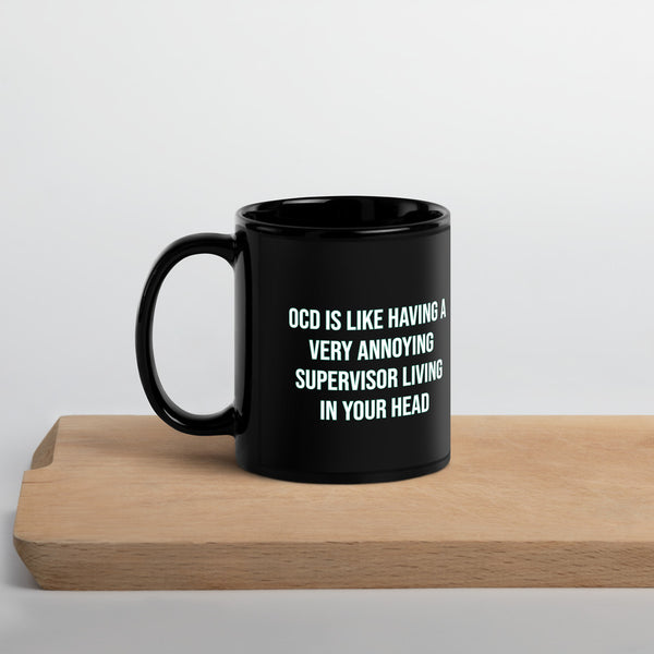 ILLTOCHILL OCD awareness Obsessive-Compulsive Disorder gift Black Glossy Mug – Lifestyle 3 Handle on Left