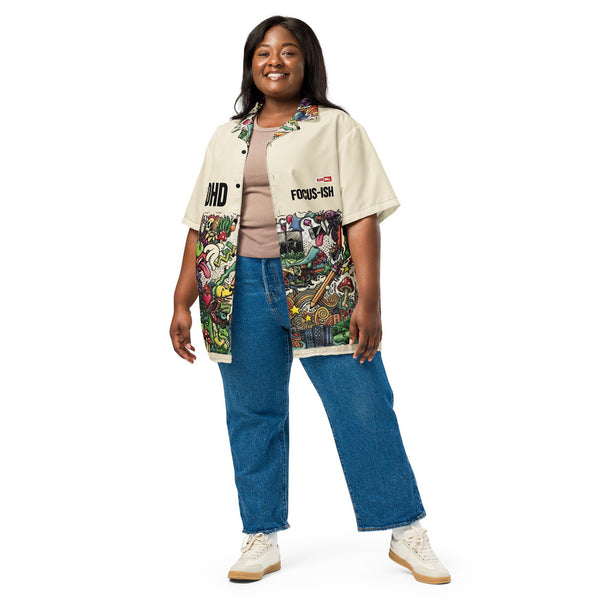 ILLTOCHILL Adhd Attention deficit awareness Unisex button shirt – Women's 3 Front (Black)