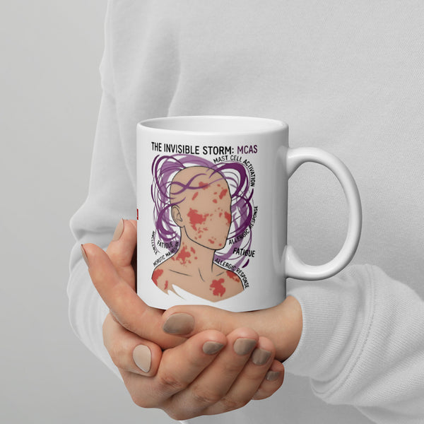 ILLTOCHILL MCAS awareness Mast cell activation syndrome gift White glossy mug – Lifestyle 3 Handle on Right