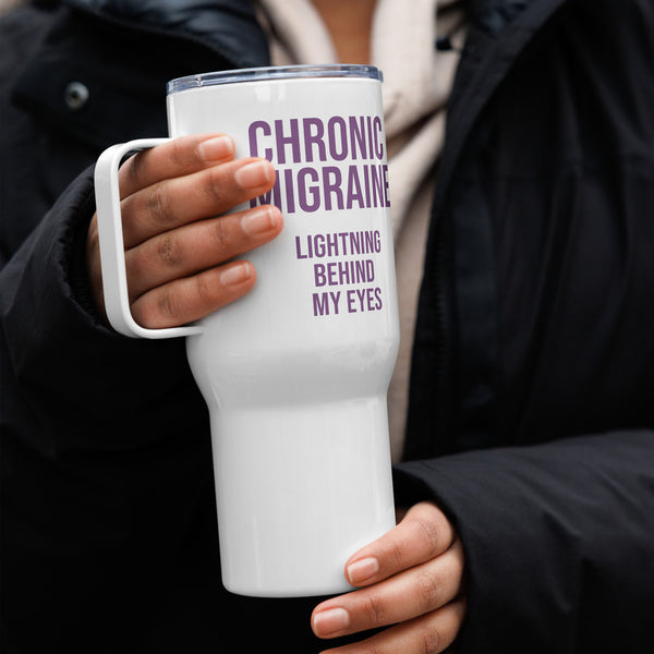 ILLTOCHILL Chronic Migraine awareness and support gift Travel mug with a handle – Lifestyle 4 Right